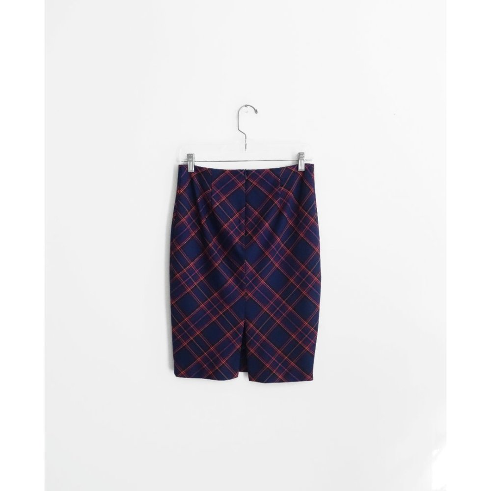Trina Turk Blue Magenta Plaid Stretch Pencil Skirt size 0 - Picture 5 of 6